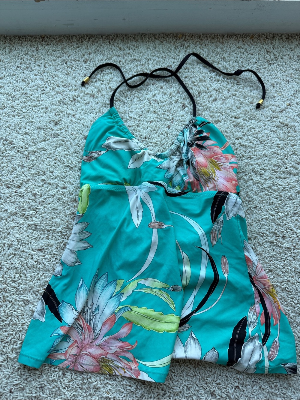 Trina Turk Teal Floral Tankini Set with Bandeau Top - Picture 2 of 6
